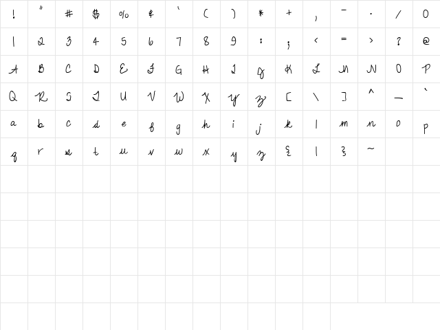 LD Fine Script 4 Regular  glyph index