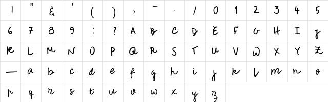 Rough Notes Sample Regular  glyph index