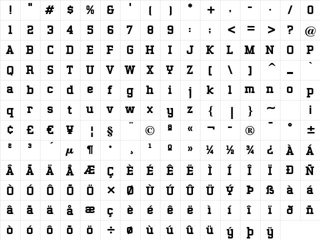 Gasoline Serif BTN Bold  glyph index