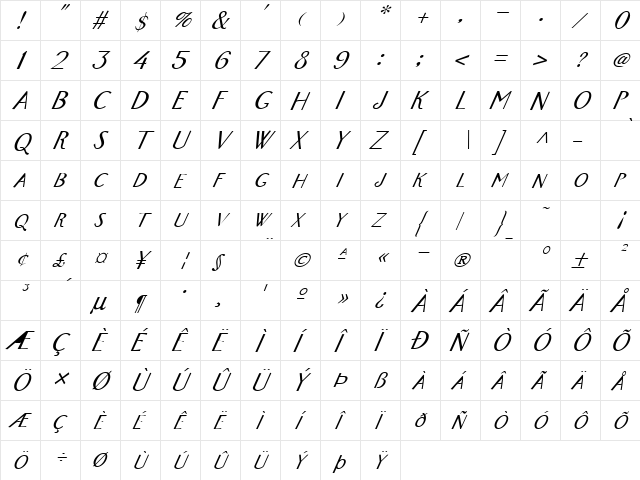FZ BASIC 26 ITALIC Normal  glyph index
