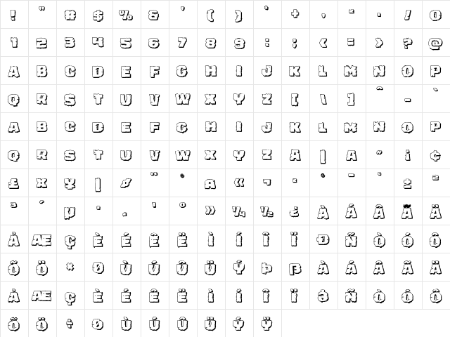 Jugger Rock Shadow Regular  glyph index