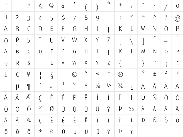 Dax-LightCaps Regular  glyph index