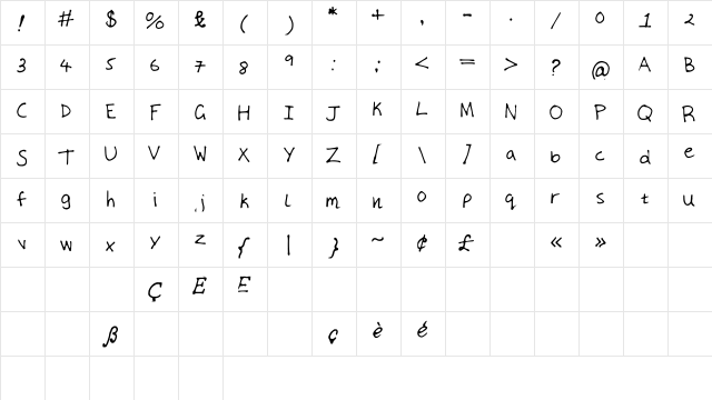 MyHandwriting Medium  glyph index