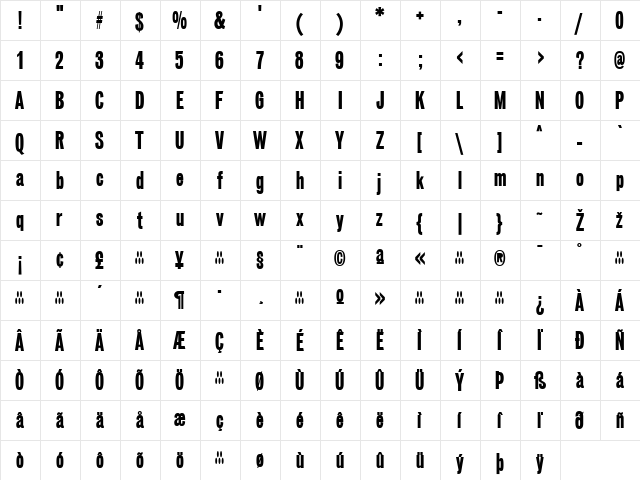 Vonnes Regular  glyph index