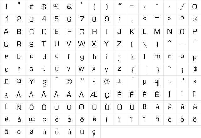 Continental-Roman Regular  glyph index
