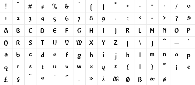 Abbey-Medium Regular  glyph index