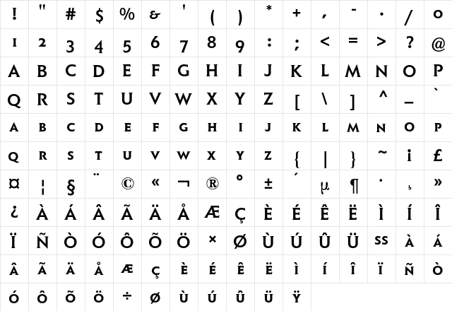 Elan Expert BQ Regular  glyph index