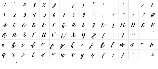 Daniesha Regular  glyph index
