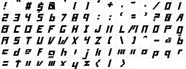 Firgo Oblique  glyph index
