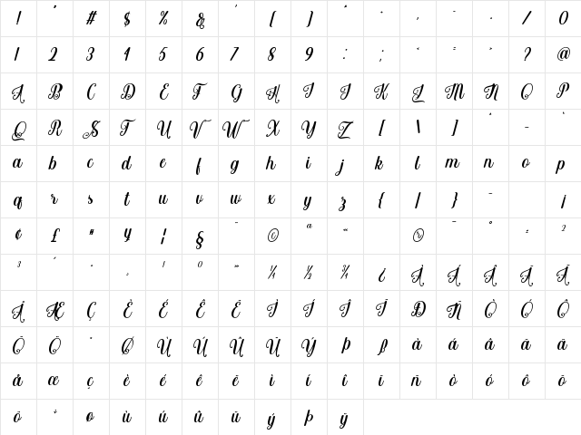 Brightlast Regular  glyph index