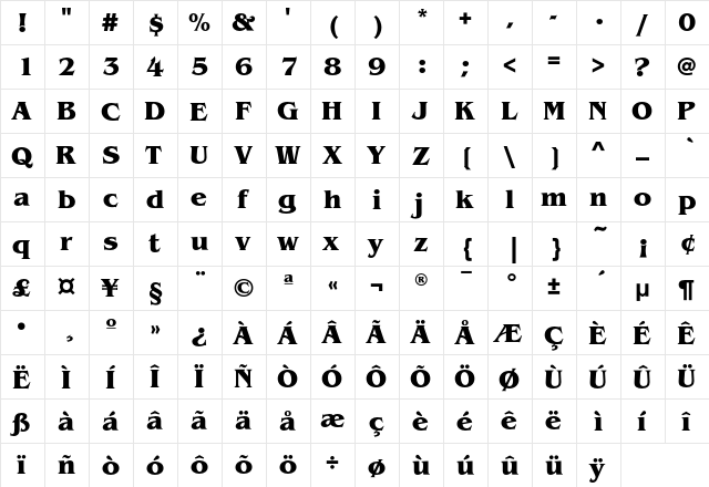 BenguiatEF-Bold Regular  glyph index