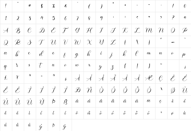 Junitta Regular  glyph index
