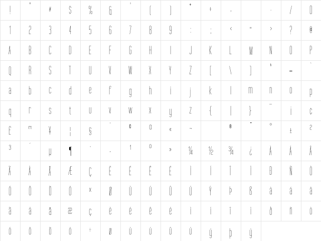 Tall Films Regular  glyph index