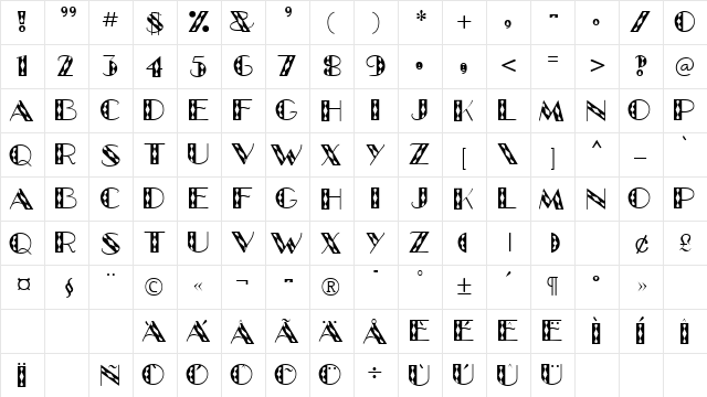 GlitzyJewel Regular  glyph index