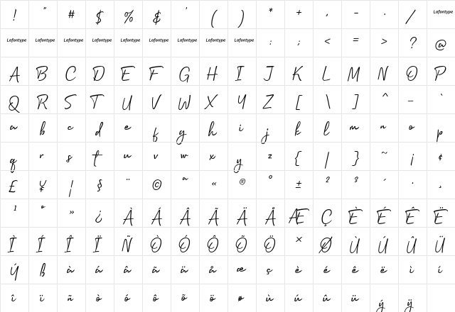 Saltines Regular  glyph index