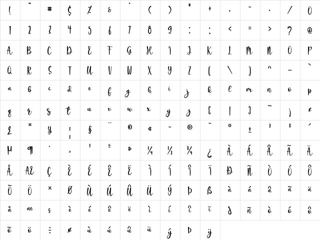 Chilwell Regular  glyph index