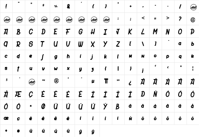 Raku Regular  glyph index