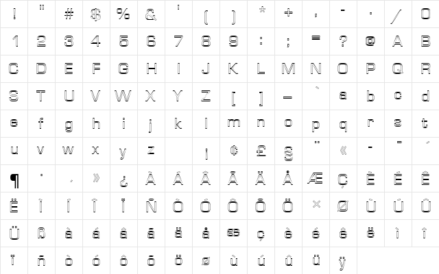 EurostileTRegOu1 Regular  glyph index