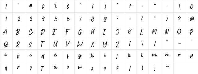 Brittanian ( Demo ) Brush  glyph index