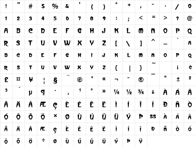 Metropolitaine Becker Caps Regular  glyph index