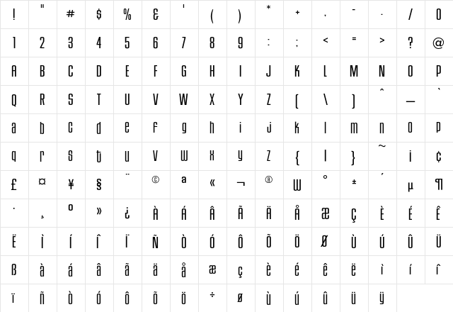 HouseGothic LightFour  glyph index