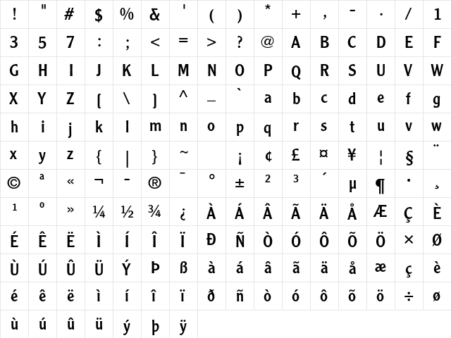 Clearface Gothic LT Std 55 Roman  glyph index