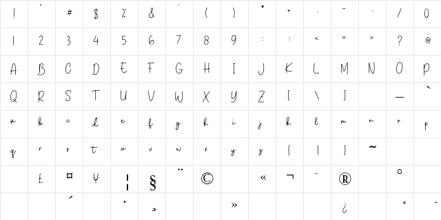 Kinda Sweet Regular  glyph index
