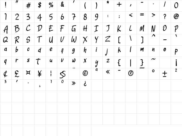 Sketchies Regular  glyph index