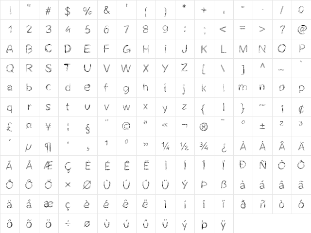 Cheveuxdange Medium  glyph index