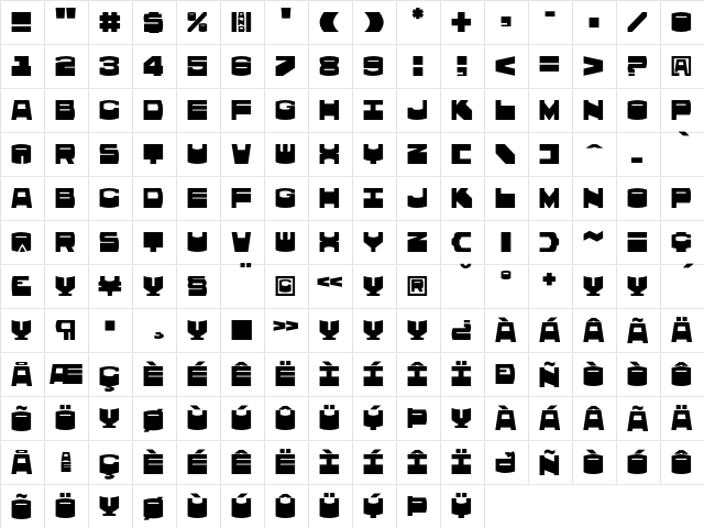 Brok Regular  glyph index