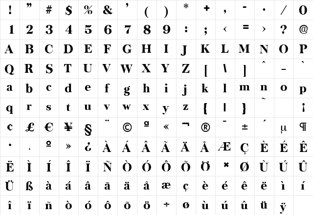 BaskervilleSerial-Heavy Regular  glyph index