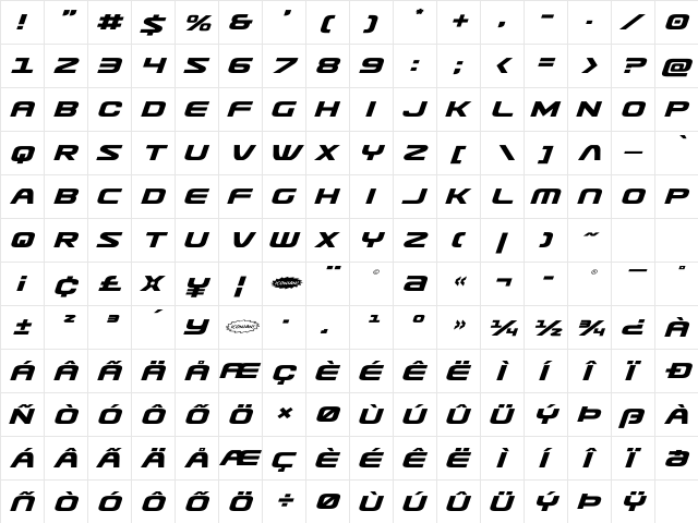 Usuzi Expanded Italic Expanded Italic  glyph index