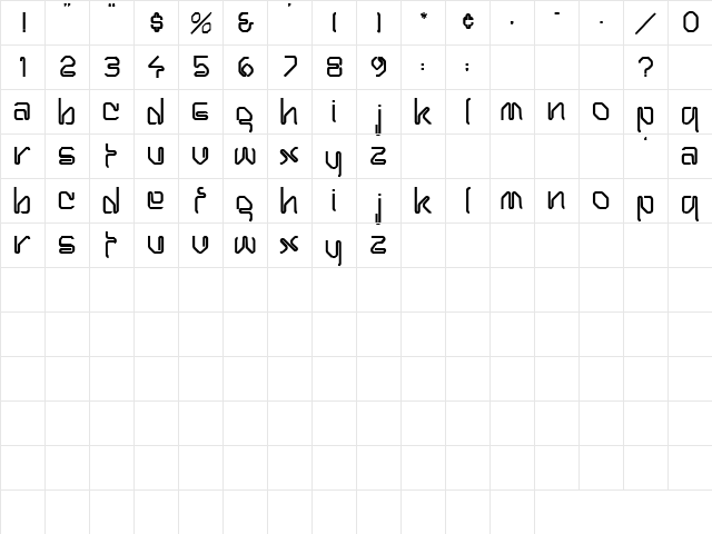 Bottoms Up 5 Regular  glyph index
