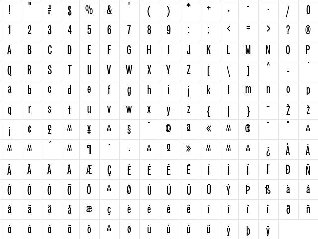 Vonnes Regular  glyph index