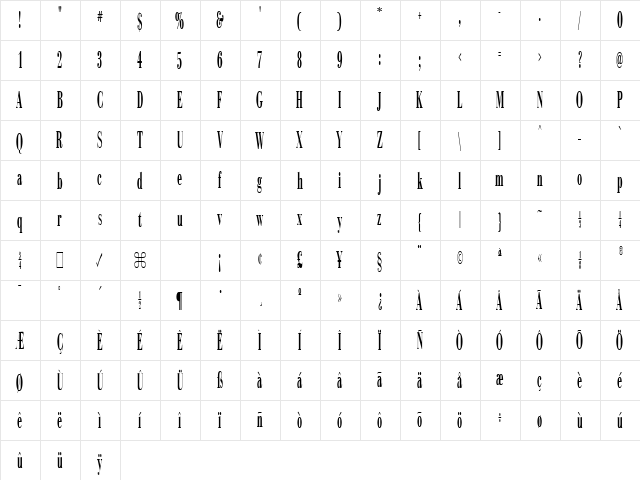 Campagna Regular  glyph index