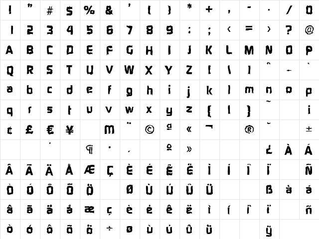 RandyBeckerRandom-ExtraBold Regular  glyph index