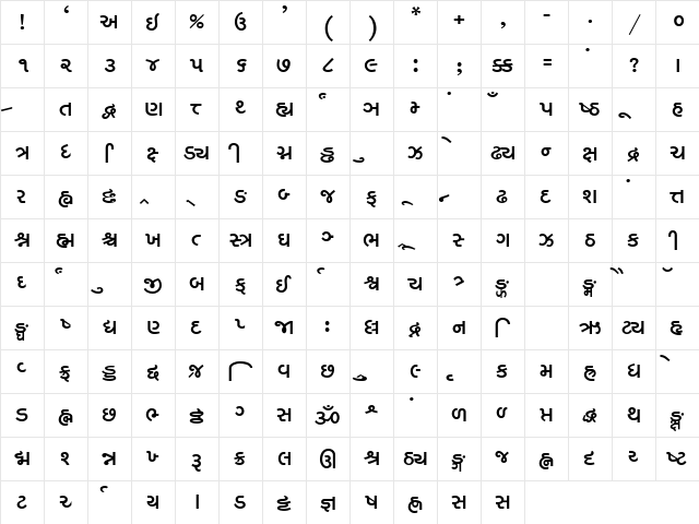 JFINAL Regular  glyph index