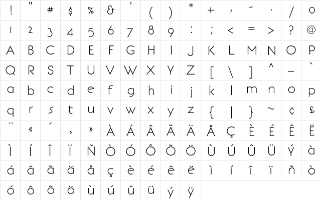 BonvenoCF Light  glyph index