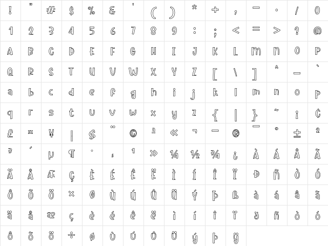 Dotuku Outline Regular  glyph index