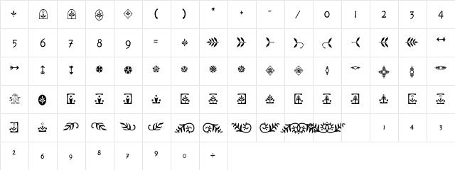 Rustic Sage Ornaments Regular  glyph index