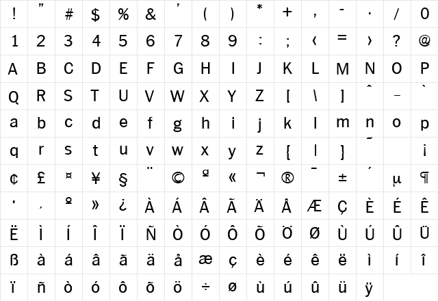 Plymouth-Serial DB Regular  glyph index