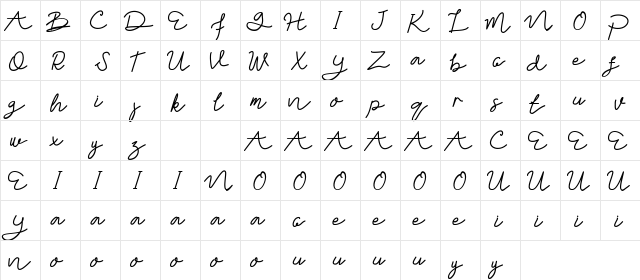 Zakilla DEMO Bold  glyph index