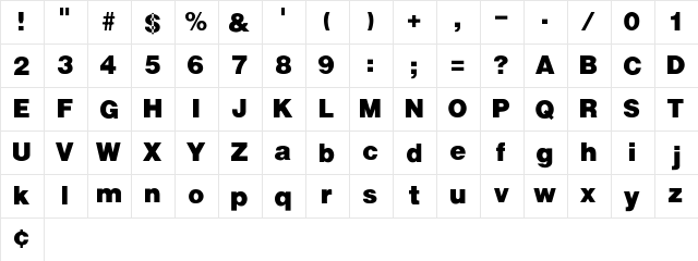 UltraBlack Regular  glyph index