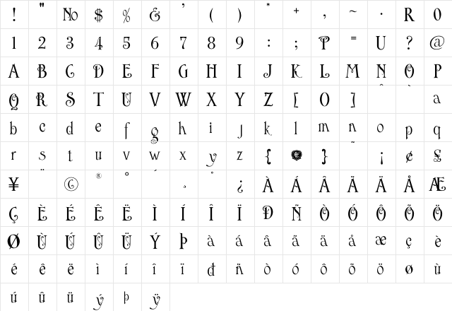 LHF English Rose Regular  glyph index