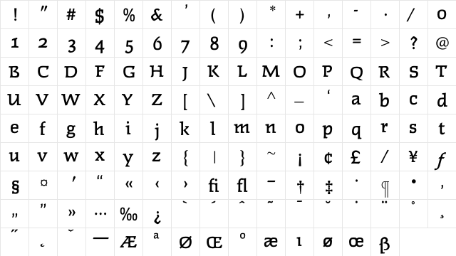 FaustMediumOldStyleFigs Regular  glyph index