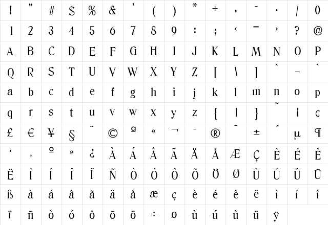 ThomasBecker Regular  glyph index