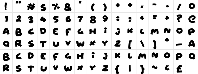 Wowsers Regular  glyph index