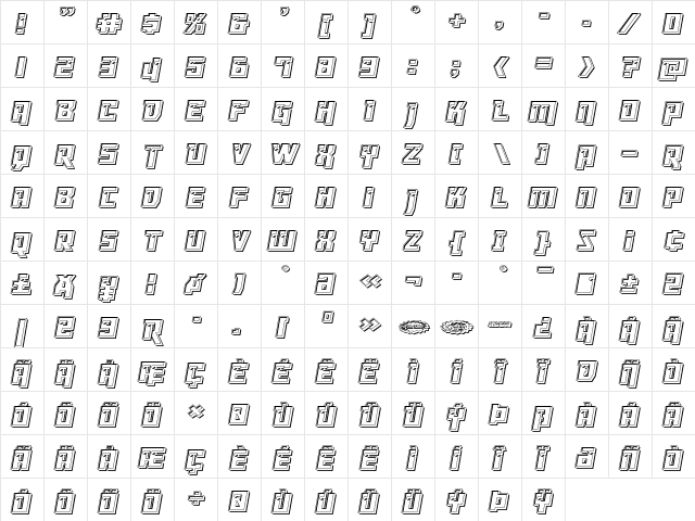 Dangerbot Engraved Regular  glyph index