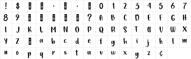 Sweet Jennys Demo Regular  glyph index