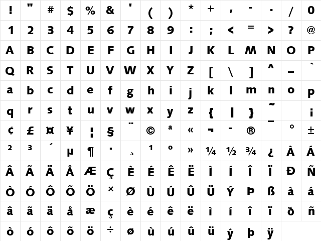 URWSamarkandT Bold  glyph index